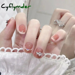 Cyflymder 24pcs Pink Transparent Wearable Fake Nails Tips Peach Gradient Press on Nails Art Full Coverage Waterproof Artificial False Nail