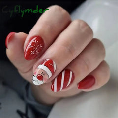 Cyflymder 24Pcs/Set Christmas Collection Black Long Ballet Wearing False Nails Art Snowflake Press on Acrylic Nail Tips Hot Stick on Nails