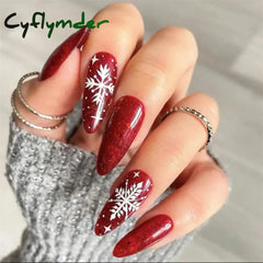 Cyflymder 24Pcs/Set Christmas Collection Black Long Ballet Wearing False Nails Art Snowflake Press on Acrylic Nail Tips Hot Stick on Nails