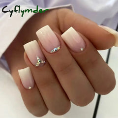Cyflymder 24Pcs Simple False Nails Green French Long Ballerina Coffin Full Cover Nail Tips Detachable Fake Nails Press on Nails Manicure