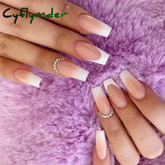 Cyflymder 24Pcs Simple False Nails Green French Long Ballerina Coffin Full Cover Nail Tips Detachable Fake Nails Press on Nails Manicure