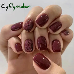 Cyflymder 24pcs Square False Nails Simple White French Glitter Fake Nails Full Cover Detachable Nail Tips Press on Nails Wholesale