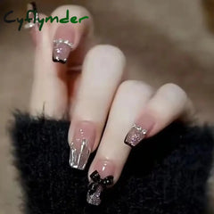 Cyflymder 24Pcs Super Shiny False Nails 3D Drop Diamond y2k Mid-length Coffin Ballet Fake Nails Full Finished Fake Nail Patches For Girls