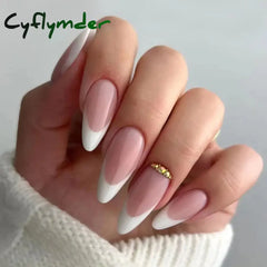 Cyflymder 24Pcs Water-drop Almond Fake Nails Sharp Nails Set  Press on Stiletto Glitter Silver False Nails Wearable Full Cover Nail Tips