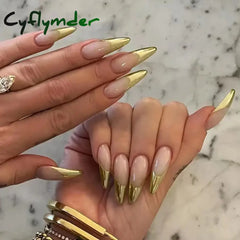 Cyflymder 24Pcs Water-drop Almond Fake Nails Sharp Nails Set  Press on Stiletto Glitter Silver False Nails Wearable Full Cover Nail Tips