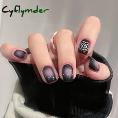 Cyflymder 24pcs wearable sweet cool y2k purple fake nails with black stars designs long ballet press on nails artificial nails with glue