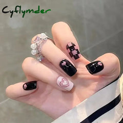 Cyflymder 24pcs wearable sweet cool y2k purple fake nails with black stars designs long ballet press on nails artificial nails with glue
