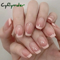 Cyflymder 24pcs White Pearl Press on Nails without Glue French False Nails Tip Long Oval Ballet Fake Tips Extension Manicure Decoration