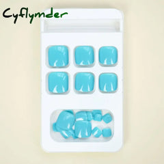 Cyflymder 24Ps Glossy Lake Blue Press on Toe Nails Artificial Acrylic Fake Toenails Full Coverage Removable Wearable Toe Nail Art Finished