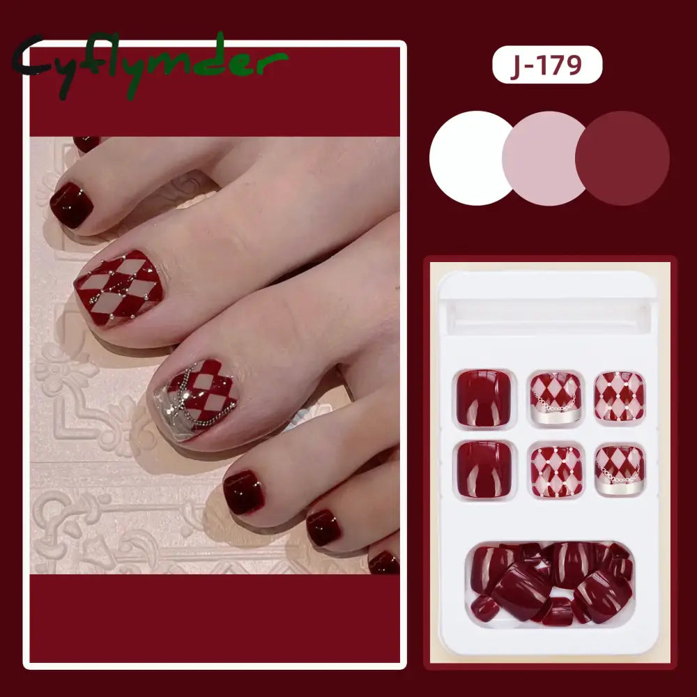 Cyflymder 24Ps Glossy Lake Blue Press on Toe Nails Artificial Acrylic Fake Toenails Full Coverage Removable Wearable Toe Nail Art Finished