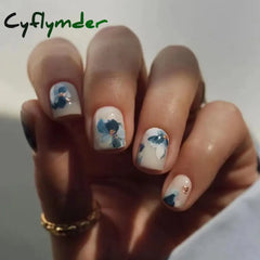 Cyflymder 24Ps/Lot Wearing Fake Nails Art Sunflower Flower Whitening Fashionable False Nail Tips Finished Full Coverage Press on Nails Set