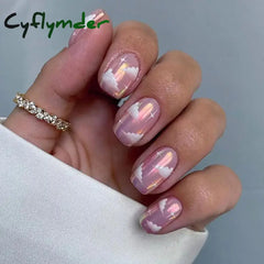 Cyflymder Short Square French False Nails Black Wavy Colorful Flowers Full Cover Fake Nails Detachable Press on Nail Tips Fashion DIY Nail