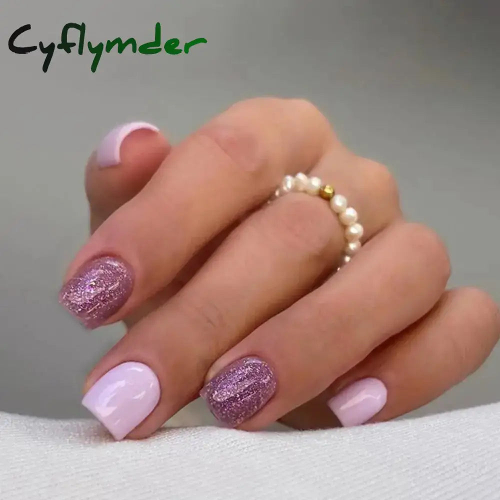 Cyflymder Short Square French False Nails Black Wavy Colorful Flowers Full Cover Fake Nails Detachable Press on Nail Tips Fashion DIY Nail