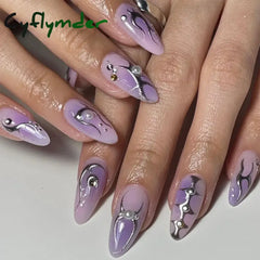 Cyflymder Simple Stiletto French Fake Nails for Valentine's Day Almond Sweet False Nails with Glue Full Cover Artificial Nails Press On
