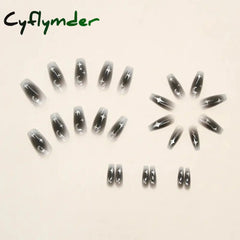 Cyflymder Y2k Fake Black Nail Long Ballet Reusable Adhesive Acrylic Press on set Nails Dark Acrylic Artificial False Nails Arts Tips 24pcs