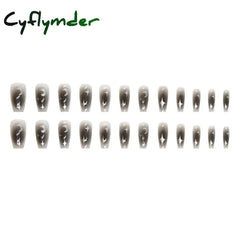 Cyflymder Y2k Fake Black Nail Long Ballet Reusable Adhesive Acrylic Press on set Nails Dark Acrylic Artificial False Nails Arts Tips 24pcs