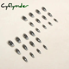 Cyflymder Y2k Fake Black Nail Long Ballet Reusable Adhesive Acrylic Press on set Nails Dark Acrylic Artificial False Nails Arts Tips 24pcs